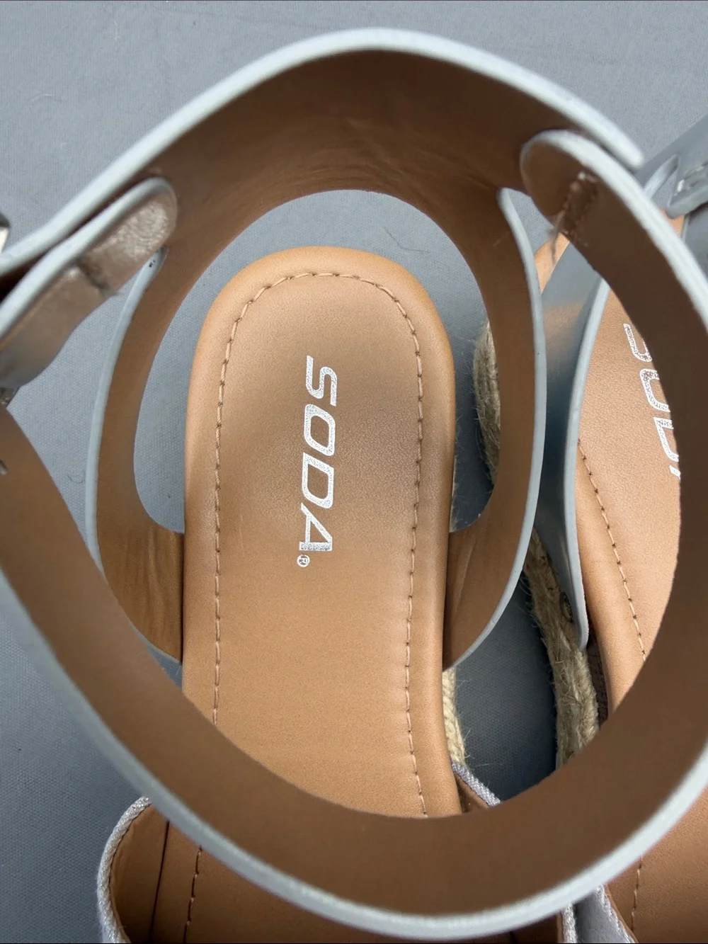 Soda Silver and Light Gray Espadrille Ankle-Strap Sandals